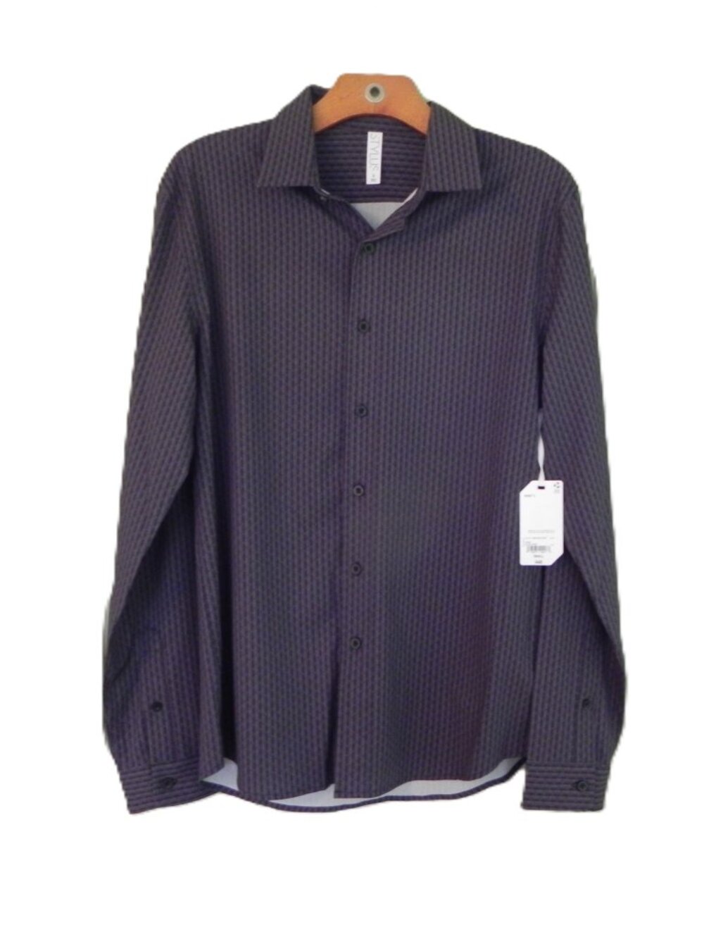 NWT Sharp!! Stylus Men’s Long Sleeve Button Down Black Print - Poly Spandex - S